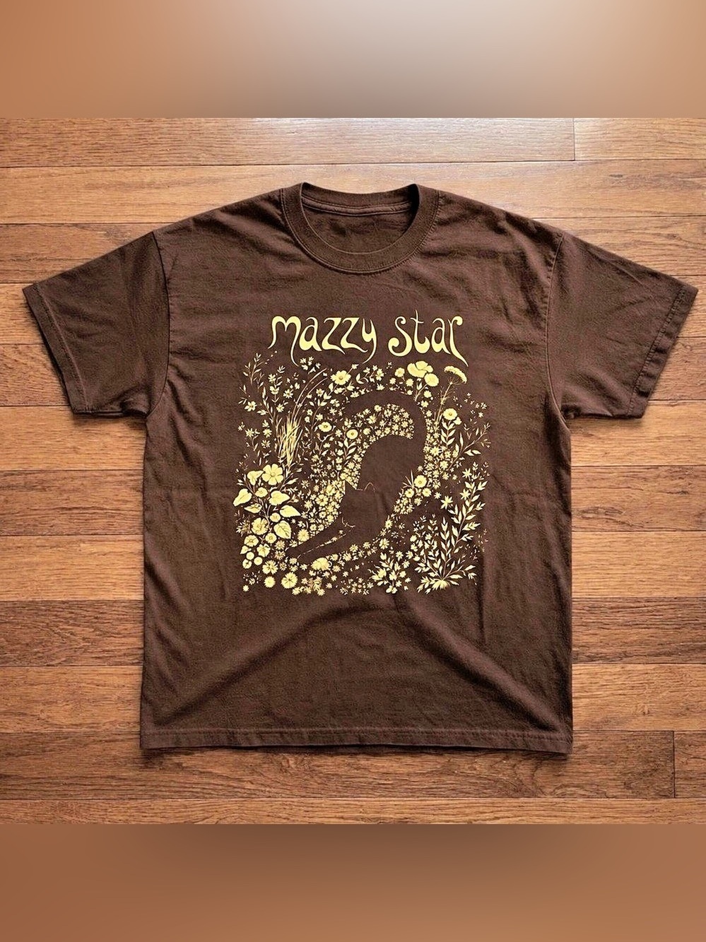 Gildan Mazzy Star Floral Cat Graphic T-Shirt Dark Chocolate Unisex